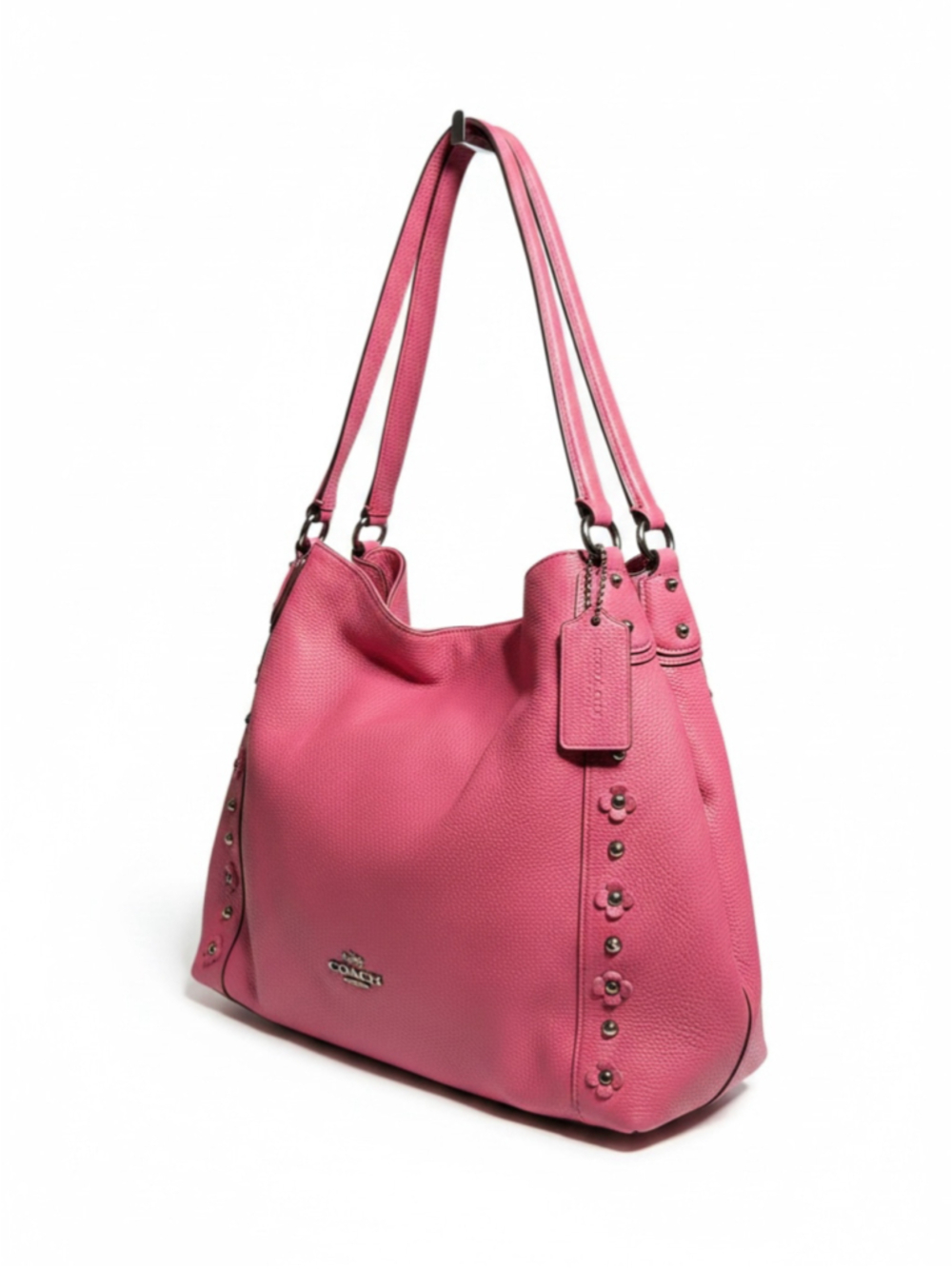 Coach Pink Edie Shoulder Bag 3with Floral Rivets in Pebbled Leather Style #38077